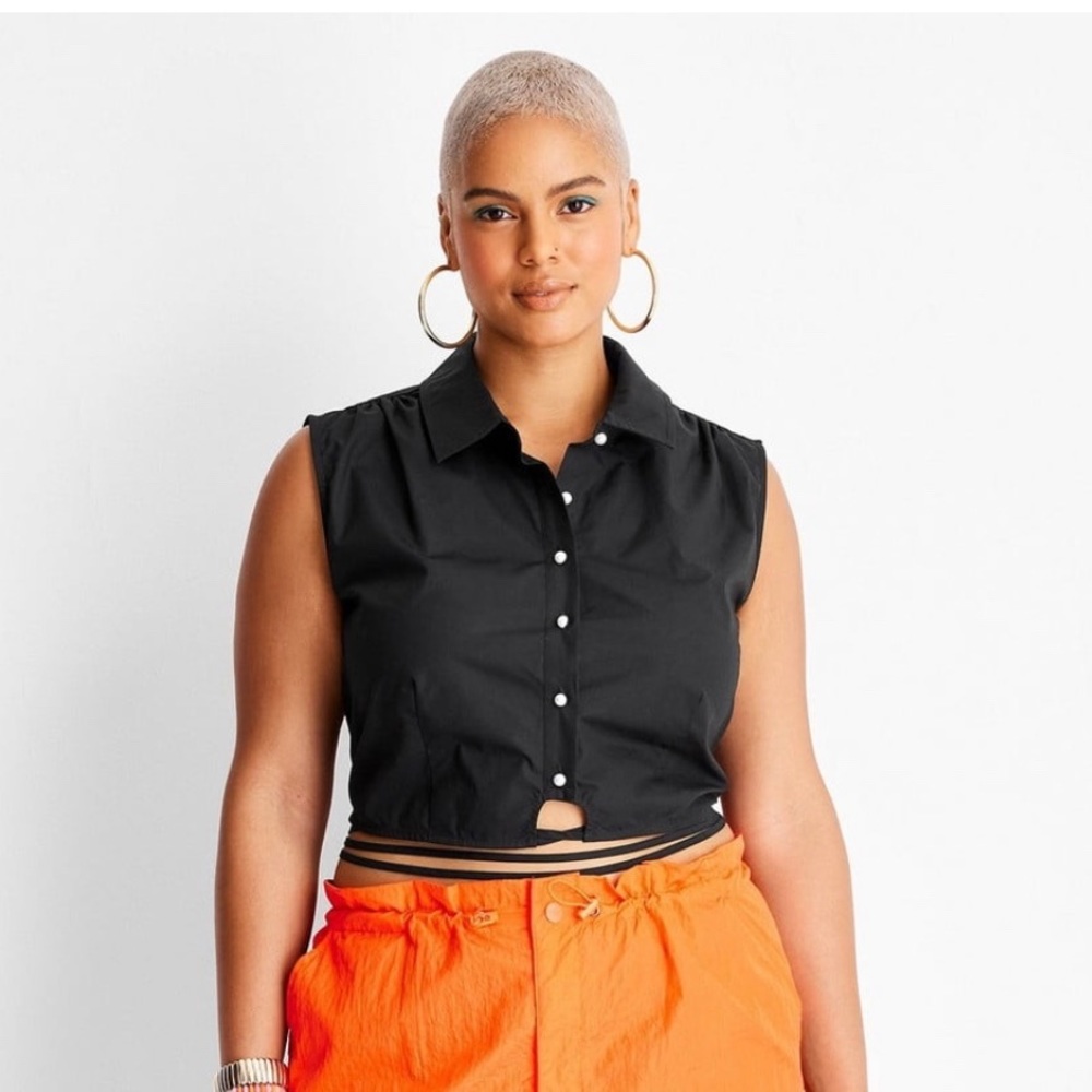 Future Collective Women's Cropped Top Collared Wrap Around Waist Tie size M